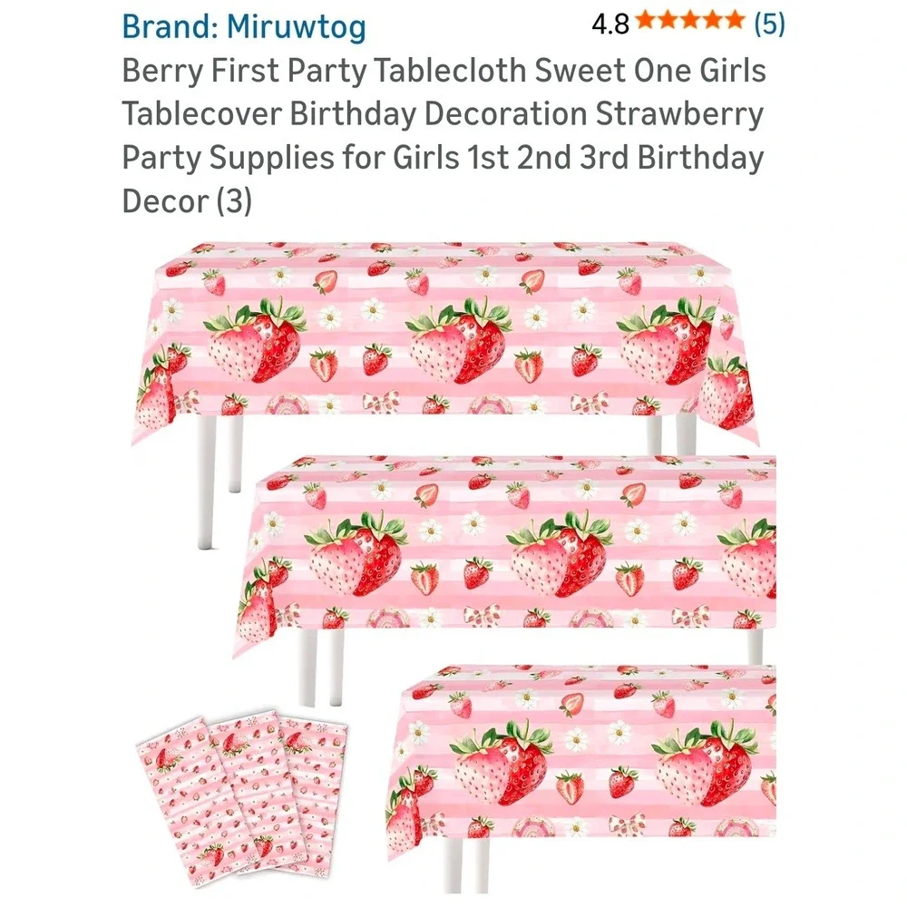 BOGO 3pc Strawberry Tablecloth Birthday Party Decor 130x220cm (6 total)‎
